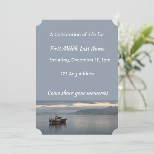 お祝いのライフ招待状魚釣りボートフィッシャーマン 招待状 (スタンド正面)
