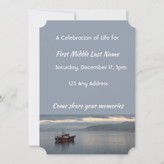 お祝いのライフ招待状魚釣りボートフィッシャーマン 招待状 (正面)