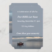 お祝いのライフ招待状魚釣りボートフィッシャーマン 招待状 (正面/裏面)