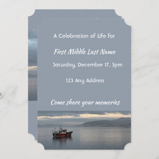 お祝いのライフ招待状魚釣りボートフィッシャーマン 招待状 (正面/裏面)