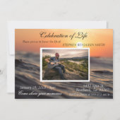 お祝いのライフ海湖サンセット写真 招待状 (正面)