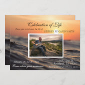 お祝いのライフ海湖サンセット写真 招待状 (正面/裏面)