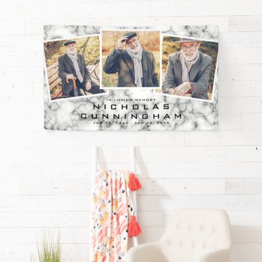 お祝いのライフ白黒大理石3枚 横断幕 (インサイチュ)