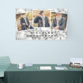 お祝いのライフ白黒大理石3枚 横断幕 (トレードショー)