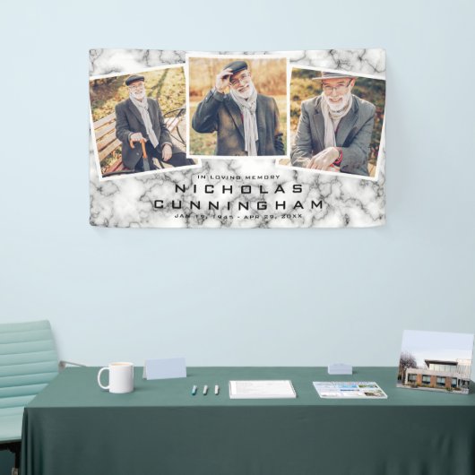 お祝いのライフ白黒大理石3枚 横断幕 (トレードショー)