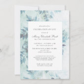 お祝いのライフ葬儀ほこりっぽいブルーフローラ 招待状 (正面)