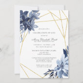 お祝いのライフ葬儀ほこりっぽいブルーフローラ 招待状 (正面)