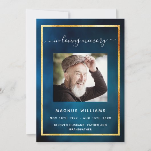 お祝いのライフ葬式ブルースカイ写真プログラム 招待状 (正面)