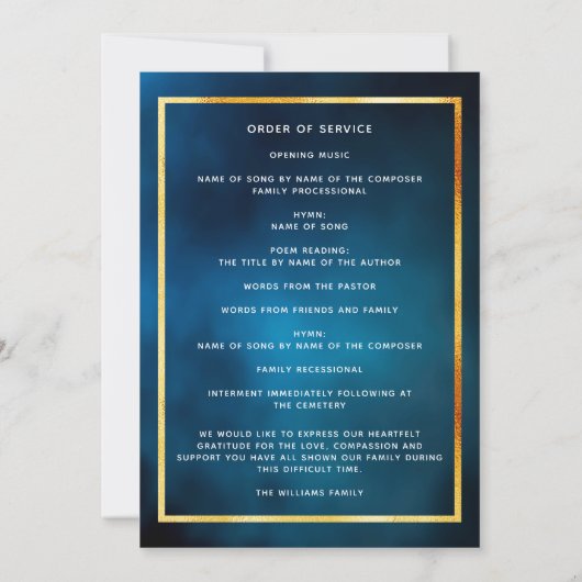 お祝いのライフ葬式ブルースカイ写真プログラム 招待状 (裏面)