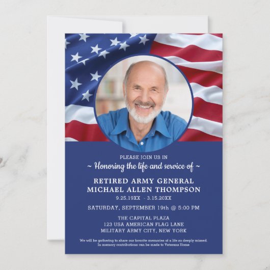 お祝いのライフ軍隊退役軍人フラグ写真 招待状 (正面)