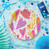 お祝いのラブウォーターカラーハート ペーパープレート (パーティー)