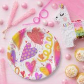 お祝いのラブウォーターカラーハート ペーパープレート (パーティー)