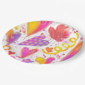 お祝いのラブウォーターカラーハート ペーパープレート (アングル)