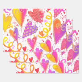 お祝いのラブウォーターカラーハート ラッピングペーパーシート