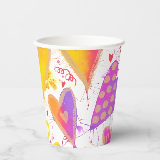 お祝いのラブウォーターカラーハート 紙コップ (正面)