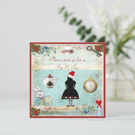 お祝いの不思議の国のベビーシャワーをすすって下さい及び見て下さい 招待状 (スタンド正面)