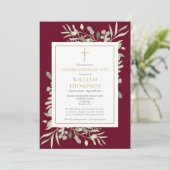 お祝いの人生の葬儀の葉ブルゴーニュ金ゴールド 招待状 (スタンド正面)