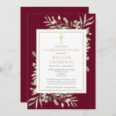 お祝いの人生の葬儀の葉ブルゴーニュ金ゴールド 招待状 (正面/裏面)