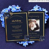 お祝いの人生の葬儀の青い写真の招待状