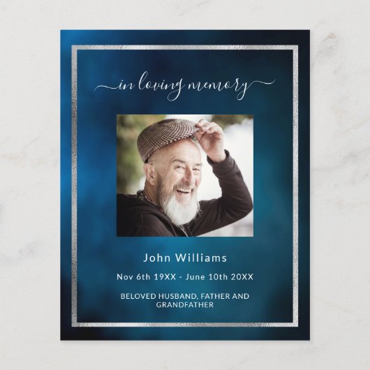 お祝いの人生の葬儀の青い写真の招待状 (裏面)