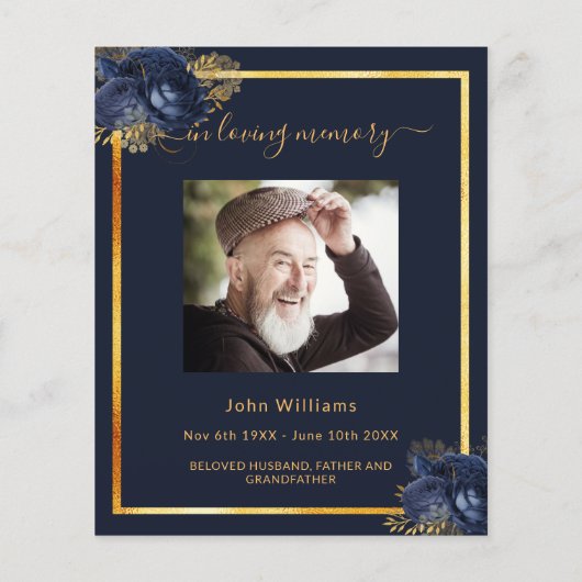 お祝いの人生の葬儀の青い写真の招待状 (裏面)