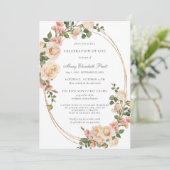 お祝いの人生の葬儀フォトピンクのフローラ 招待状 (スタンド正面)
