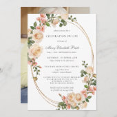 お祝いの人生の葬儀フォトピンクのフローラ 招待状 (正面/裏面)
