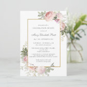 お祝いの人生の葬儀フォトピンクのフローラ 招待状 (スタンド正面)