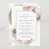 お祝いの人生の葬儀フォトピンクのフローラ 招待状 (正面/裏面)