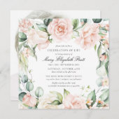 お祝いの人生の葬儀フォトピンクのローズフローラ 招待状 (正面/裏面)