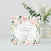 お祝いの人生の葬儀フォトピンクのローズフローラ 招待状 (スタンド正面)