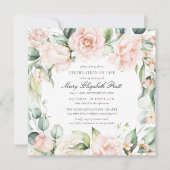 お祝いの人生の葬儀フォトピンクのローズフローラ 招待状 (正面)