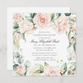 お祝いの人生の葬儀フォトピンクのローズフローラ 招待状 (正面/裏面)