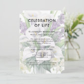 お祝いの人生の葬儀ホワイトパープルフローラ 招待状 (スタンド正面)