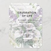 お祝いの人生の葬儀ホワイトパープルフローラ 招待状 (正面/裏面)