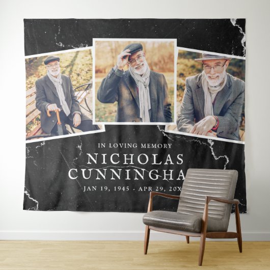 お祝いの人生ダーク大理石の石3枚の写真 タペストリー (インサイチュ(横))