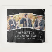 お祝いの人生ダーク大理石の石3枚の写真 タペストリー (正面(横))