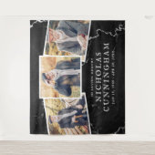 お祝いの人生ダーク大理石の石3枚の写真 タペストリー (正面)