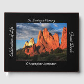 お祝いの人生、名前、高くそびえる赤いピークスロック ゲストブック (正面)