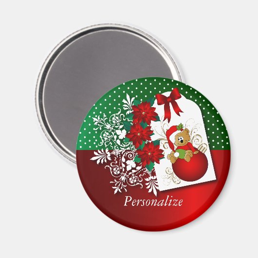 お祝いの休日のクリスマスくま マグネット (正面/裏面)