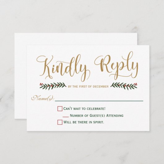 お祝いの休日のクリスマスの結婚式招待状RSVP 出欠カード (正面/裏面)