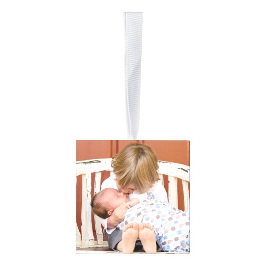 お祝いの休日の銀の弓4家族写真及び名前 キューブオーナメント (右)