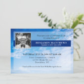 お祝いの写真ブルースカイ葬式埋葬 招待状 (スタンド正面)