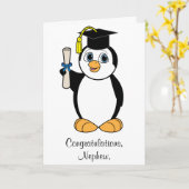 お祝いの卒業のカスタマイズ可能なペンギン カード (黄色い花)