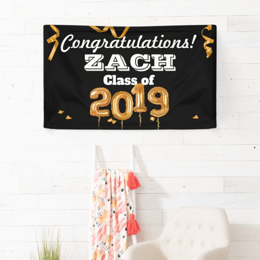 お祝いの卒業のクラスの黒または金ゴールドの旗 横断幕 (インサイチュ)