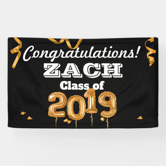 お祝いの卒業のクラスの黒または金ゴールドの旗 横断幕 (横)