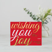 お祝いの喜び タイポグラフィーフォイル ホリデー ポストカード (立ち正面)