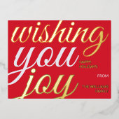 お祝いの喜び タイポグラフィーフォイル ホリデー ポストカード (正面)