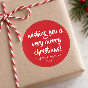 お祝いの太字 メリークリスマス 赤い筆記体 名前 ラウンドシール
