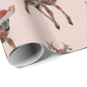 お祝いの子鹿及び枝角のフクロウの包装紙 ラッピングペーパー (ロールコーナー)